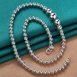 925 Sterling Silver 6 8 10 12mm Vary Smooth Beads Chain Necklace For Man Women Lady Fashion Charm Jewelry