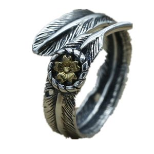 925 Sterling Zilver Verstelbare Band Ring Veer Met Gouden bloem Eenvoudige Antieke Vintage Handgemaakte Designer Luxe sieraden accessoires geschenken