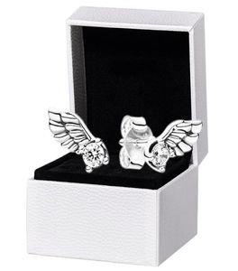 925 Sterling Silver Angel Wing Stud -oorbellen Originele doos voor vrouwen CZ Diamond Party Sieraden Earring Set7248205