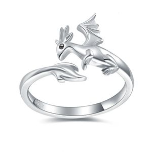 925 Sterling Silver Animal Dragon Anneaux pour les femmes Ouvert Réglable Wrap Pouce Dinosaure Anneau Bijoux Fête des Mères Cadeaux pour les filles 240306