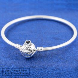 Bracelet jonc en argent sterling 925 avec fermoir chat souriant pour bracelets européens de bijoux Pandora