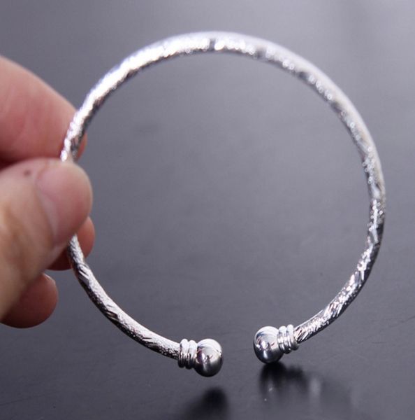 Brazalete de plata de ley 925, pulseras con relleno abierto para mujer, brazalete con cuentas europeas, pulsera con abalorio, joyería al por mayor de alta calidad