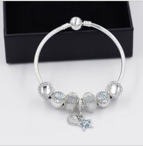 Perle en argent sterling 925 breloque feuille d'argent perles de verre de Murano océan pendentif étoile de mer convient aux bracelets à breloques européens bijoux de chaîne de sécurité bricolage