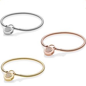 925 Sterling Zilveren Kralen Strands Rose Gold Round Lock Snake Chain voor Pandora Armband Dames Designer Mode-sieraden Gift