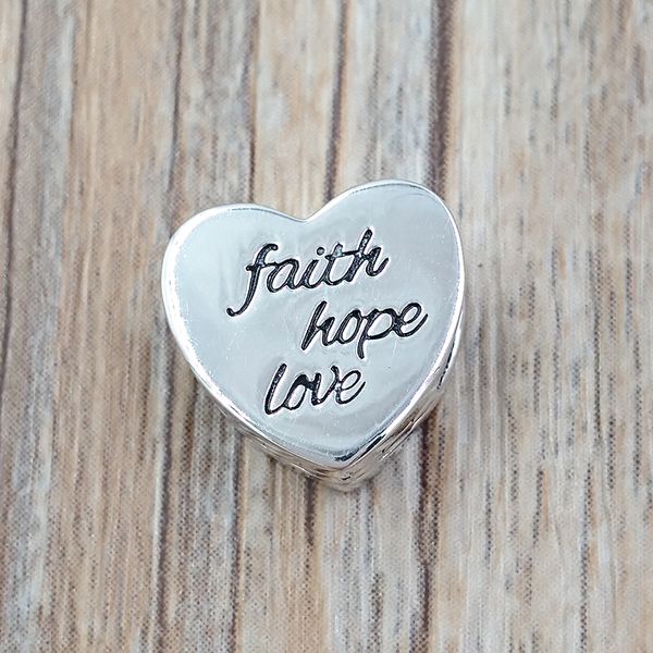 925 Cuentas de plata esterlina Faith Hope Love Heart Charm Charms Se adapta al collar de pulseras de joyería de estilo Pandora europeo ENG7920157 AnnaJewel