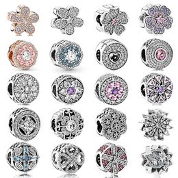 Perles en argent sterling 925 adaptées aux bracelets Pandora série de fleurs breloques en zircone cubique avec boîte d'origine dames bracelet assorti brillant beaux bijoux