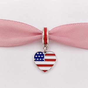 925 Sterling Silver Perles US Heart Flag Pendant Charm Fits European Pandora Style Bijoux Bracelets Collier pour bijoux Making 791548enmx Annajewel