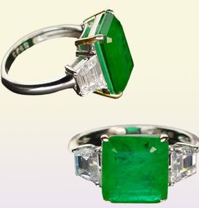 925 Sterling Silver Big Green Emerald Zirkon Wedding Rings For Women Top Brand Girls Ladies Betrokkenheid Party Sieraden hele2171126