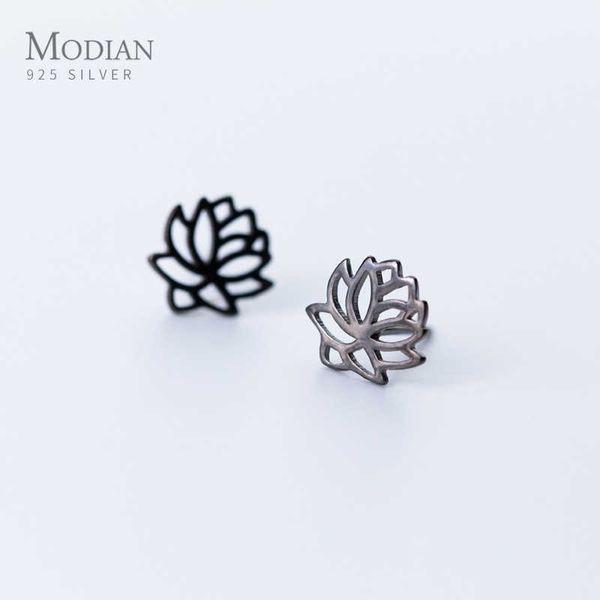 925 Sterling Silver Black Lotus Flower Boucles D'oreilles Charme Classique Anti-allergie Bijoux Pour Femmes De Noël 210707