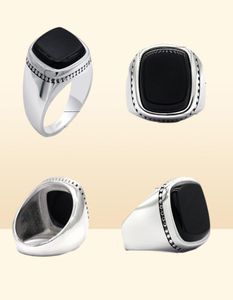 925 Sterling Silver Black Signet Ring For Men Square Agate Aqeeq Rings Turkish Men039S Fashion Jewelry Wedding Anniversary Gift2937030