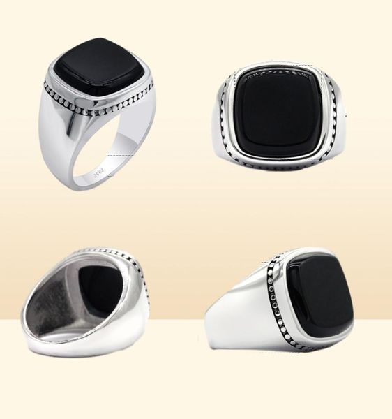 Anillo de sello negro de plata esterlina 925 para hombres Anillos Aqeeq de ágata cuadrada Joyería de moda turca Men039s Regalo de aniversario de boda 4244923