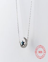 925 STERLING Silver Blue Crystal Crescent Moon Pendant Star Pendant Collier For Lady Women Jewelry China Product7227807