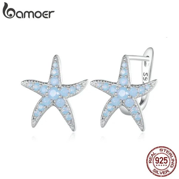 Boucles d'oreilles en argent Sterling 925, opale bleue, étoile de mer, boucles d'oreilles délicates en forme d'étoile de mer pour femmes, bijoux fins, 240301