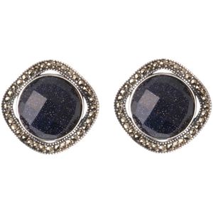 Pendientes de piedra arenisca azul de plata de ley 925 Stud OL mujeres atmosféricas geométricas de gama alta hebilla de oreja moda retro joyería pesada fría