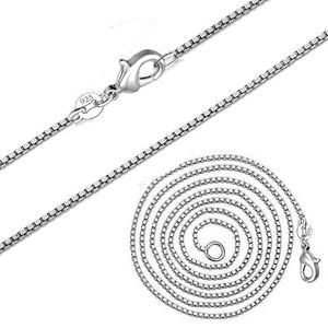 925 Sterling Silver Box Chaînes Collier 1.4mm DIY Bijoux Accessoires Make Femmes Femmes Hommes Colliers Cadeaux avec fermoir de homard 16 18 20 22 24 pouces