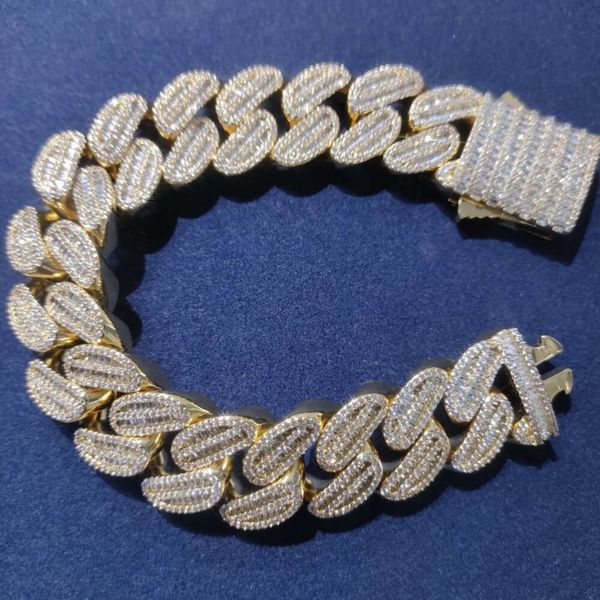 Pulsera de plata de ley 925, pulseras de cadena cubana con corte bagutte de moissanita Vvs chapadas en oro amarillo de 18k