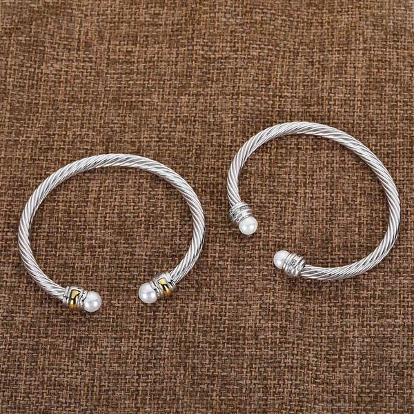 925 pulseras de plata esterlina cable trenzado pulsera brazalete encanto joyería de diseñador para mujer hombres oro blanco alambre de cobre joyería de perlas de moda