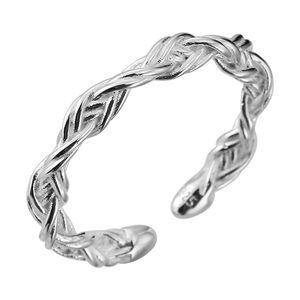 Bague tressée en argent sterling 925 Alliance géométrique simple croix pour femme Taille réglable