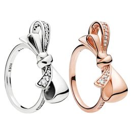 925 Sterling Zilver Briljante Bow Ring Set Originele doos voor Pan Women Wedding CZ Diamond Bowknot Ring W150