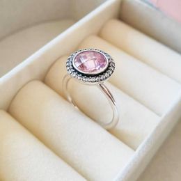 Anillo heredado brillante de plata esterlina 925 con anillo de piedras de circonita rosa apto para joyería con dijes de Pandora Compromiso Amantes de la boda Anillo de moda para mujeres