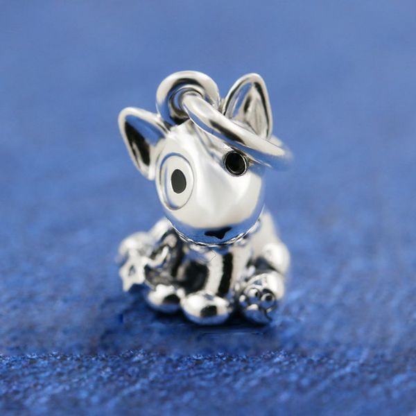 925 Sterling Silver Bull Terrier Puppy Dog Dangle Charm Bead se adapta a las pulseras del encanto de la joyería del estilo de Pandora europeo