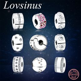 925 Sterling Silver Burst of Love Clip Charm Hoor Roze Emaille Spacer Clips Bead Past Original Europe Charms DIY Armbanden Jewel Q0531