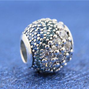 Perle de charme pavé bleu étincelant en argent sterling 925 convient aux bracelets de bijoux de style européen Pandora