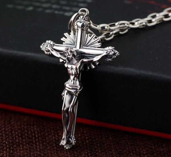 Pendentif Crucifix catholique en argent Sterling 925 pour homme, rétro, Antique, prière, bijoux religieux, 5577776
