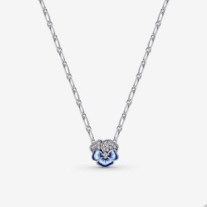925 sterling zilveren ketting ketting voor pandora blauw viooltje bloem hanger kettingen ontwerper sieraden voor vrouwen geschenk bruiloft feest ketting met originele doosset