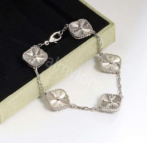 925 Sterling zilveren bedelarmband voor vrouwen 2zijdige ingelegde onyx jade chalcedony dames armband ontwerper fijn 5 bloem vier blad klaven armband sieraden cadeau