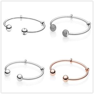 925 Pulseras con dijes de plata esterlina Momentos de calidad Brazalete abierto Pave Caps con pulsera de circonio cúbico DIY Fit pandora brazaletes Joyería de cuentas