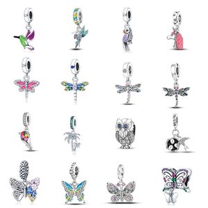 Breloque en argent sterling 925 pour Pandora New Spring Rain, fleurs et oiseaux, libellule perlée, accessoires papillon DIY en perles dégradées