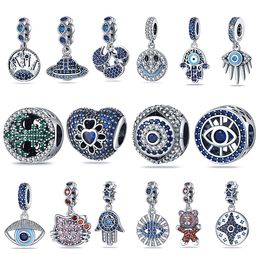 925 Sterling Silver Charm Original Oeil Magique Paume Suspendu Perlé Pandora Bracelet Accessoire Kitty Chat Couleur Pleine Perceuse De Mode