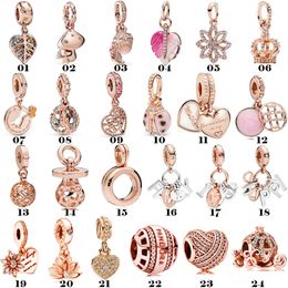 925 Sterling Silver Charm Rose Gold Bead Hanger Geglazuurde Bladverliezende Kralen DIY Pandora Sieraden Mode Accessoires Gratis Levering
