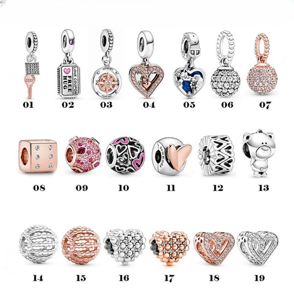 925 Sterling Silver Charm Or Rose Saint Valentin Lumineux Peint À La Main Amour Suspendu Perlé DIY Mme Pandora's Bijoux Accessoires Livraison Gratuite