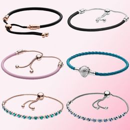 Bracelet en argent 925 breloques bleu et clair Tennis perles noires Fit Pandora Bracelet bijoux bricolage