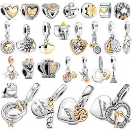 925 Sterling Silver Charms Circulaire Perlé Doré En Forme De Coeur Anniversaire Bougie Perles Original Fit Pandora Bracelet Fabrication De Bijoux DIY Cadeau