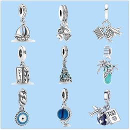925 Sterling Silver Charms voor sieraden maken voor pandora kralen Groothandel kleurenfilm Clapper Blue Globe Sailboat Bead
