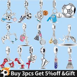 925 breloques en argent sterling pour la fabrication de bijoux pour perles pandora bijoux cadeau en gros football mondial sport football haltère yoga