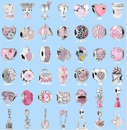 925 breloques en argent sterling pour la fabrication de bijoux pour perles pandora Vente en gros New Pink Ice Cream en forme de coeur MOM Flower perle personnalisée