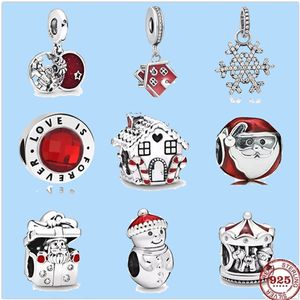 925 breloques en argent sterling pour la fabrication de bijoux pour perles pandora bijoux cadeau en gros nouveau noël bonhomme de neige Santa Hat House