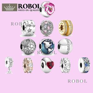 Breloques en argent sterling 925 pour la fabrication de bijoux pour perles pandora Round Solitaire Clip boîte en gros