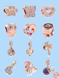 925 Sterling Silver Charms voor Pandora Jewelry Beads bengelen Nieuwe Europese roségoud Owl Dog Paw Butterfly Hat Unicorn Bead