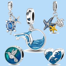 Breloques en argent sterling 925 pour perles de bijoux pandora été océan bleu tortue de mer Dangle perle