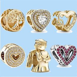 Breloques en argent sterling 925 pour perles de bijoux pandora Sparkling Leveled Hearts Openwork Family Roots Angel Of Love