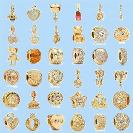 925 Sterling Silver Charms voor Pandora Jewelry Beads Sparkling Clip Bead Zirconia Gold Color Family Pendant Dange