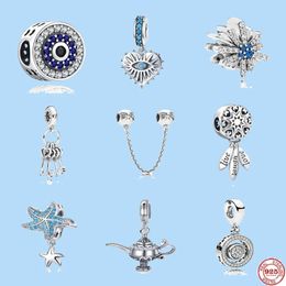 Breloques en argent sterling 925 pour perles de bijoux pandora Dangle New Blue Snowflake Starfish Teapot Bow Safety fine