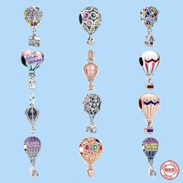 925 Sterling Silver Charms for Pandora Jewelry Beads Diy Hanger Dames Auth -Bracablee Beads Happy Birthday Hot Air Ballon