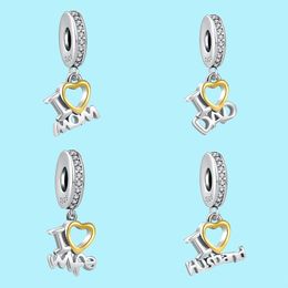 Breloques en argent sterling 925 pour perles de bijoux pandora Charm 925 Bracelet J'aime maman papa femme mari Dangle