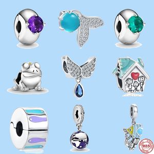 925 Sterling Silver Charms voor Pandora Jewelry Beads Nieuwe Blue Lake Angel Wing Globe Purple Green Clip Ocean Diy